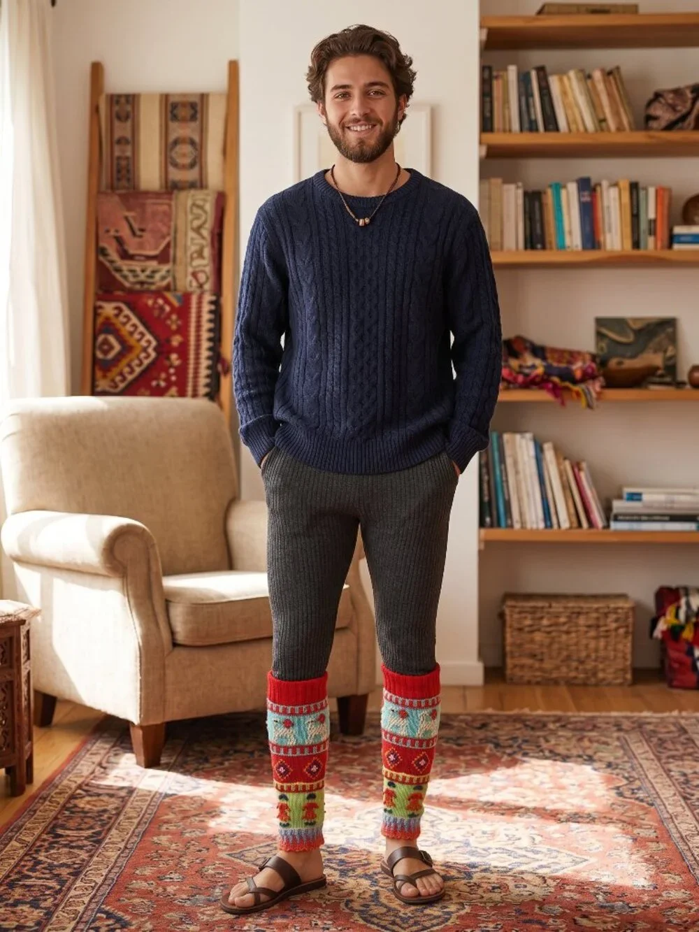 Andean Hand-Knitted Leg Warmers with Alpaca Designs